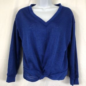 Lush Blue Twisted Front Sweater